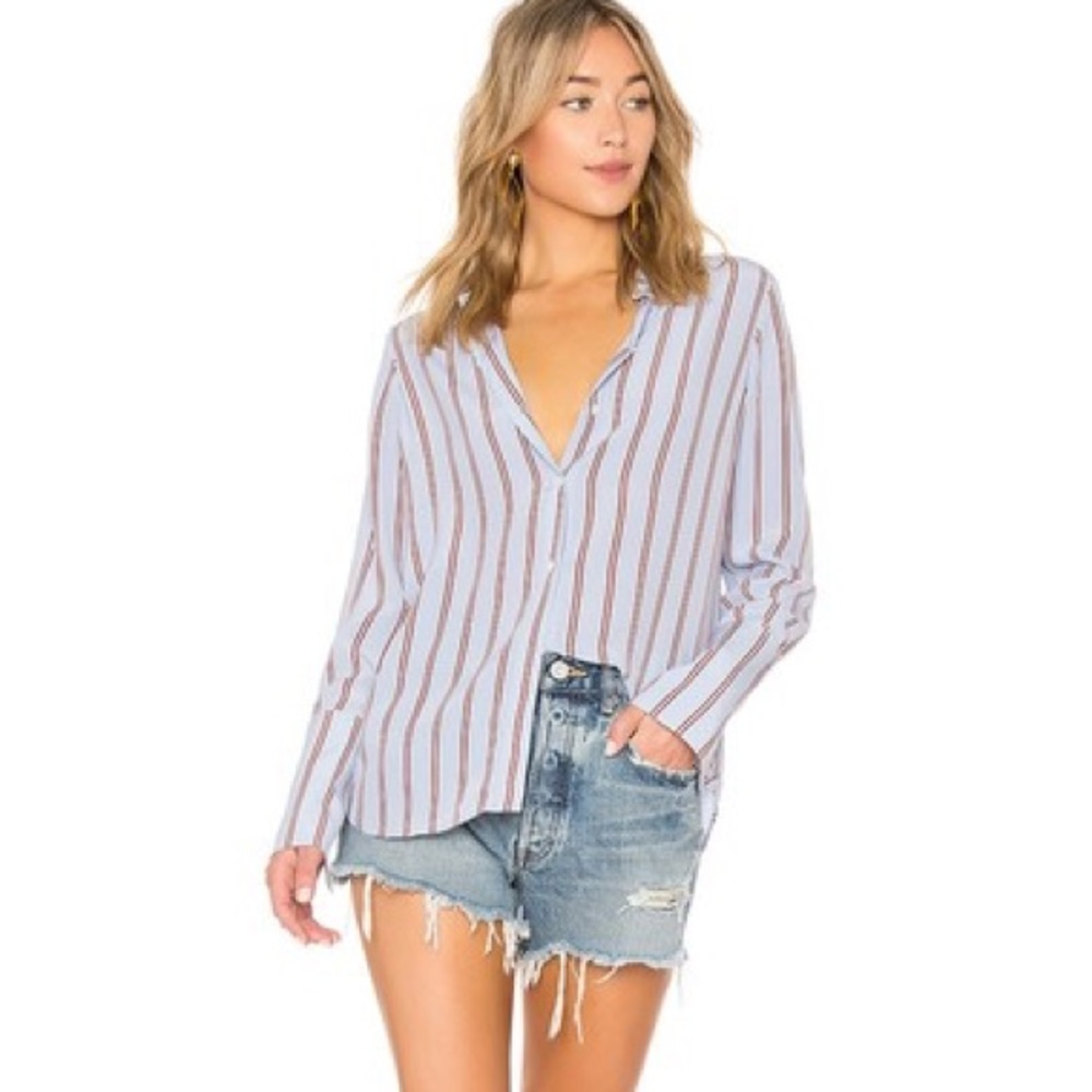 Frame Striped Long Sleeve Cuff Silk Button Down Blouse Top Size Small